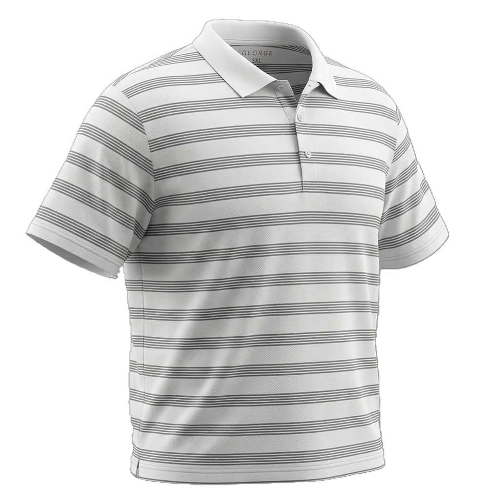 George 3XL Striped Golf Polo Shirt Performance Top - White Black